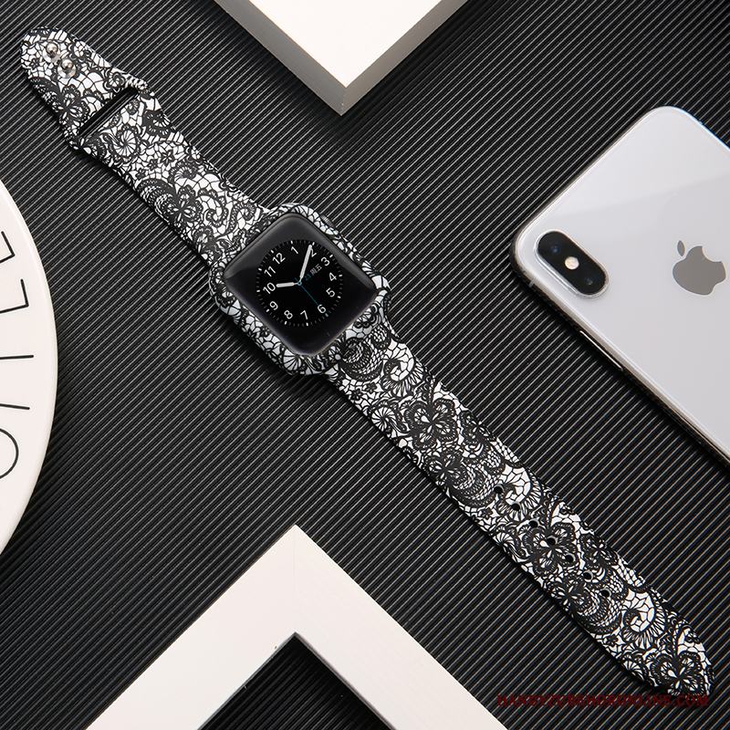 Apple Watch Series 3 Skydd Silikon Tryck Skal Svart Vit Trend Varumärke