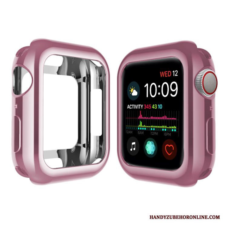 Apple Watch Series 4 Hemming Plating Skal Silikon Rosa Pu Fodral
