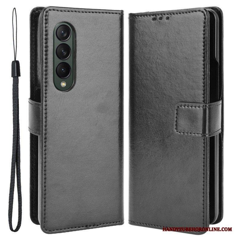 Fodral Samsung Galaxy Z Fold 4 Med Kedjar Klassiskt Strappy Smooth Faux Leather