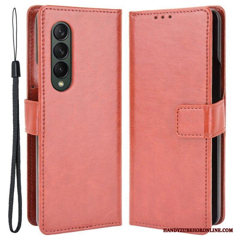 Fodral Samsung Galaxy Z Fold 4 Med Kedjar Klassiskt Strappy Smooth Faux Leather