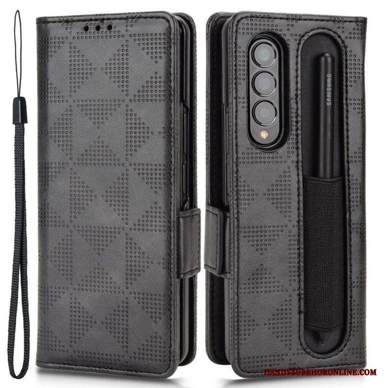 Fodral Samsung Galaxy Z Fold 4 Mönster Perforerade Trianglar Lanyard