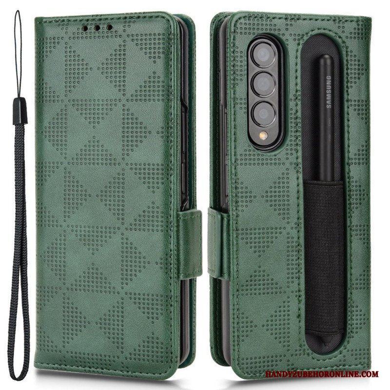 Fodral Samsung Galaxy Z Fold 4 Mönster Perforerade Trianglar Lanyard