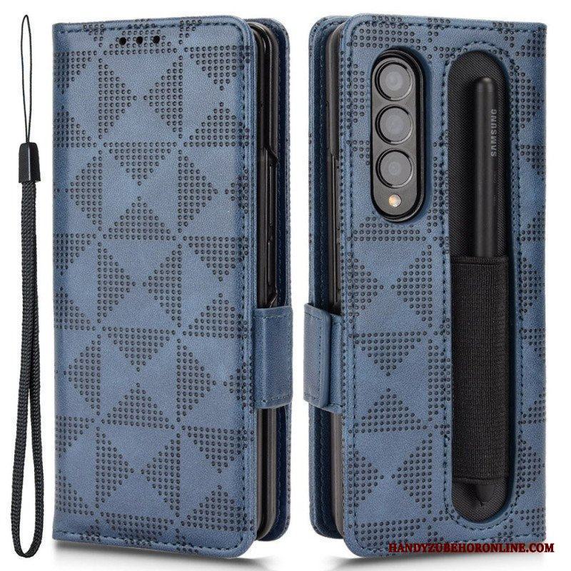 Fodral Samsung Galaxy Z Fold 4 Mönster Perforerade Trianglar Lanyard