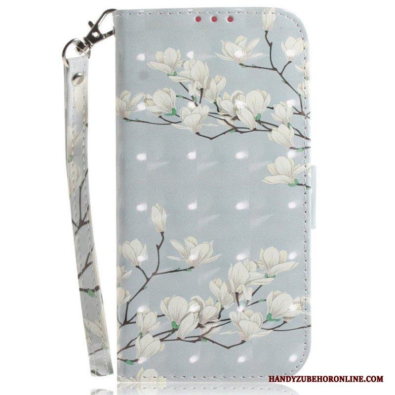 Fodral Xiaomi 12 / 12X Med Kedjar Strappy Vita Blommor