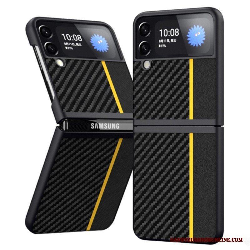 Folio-fodral Mobilskal Samsung Galaxy Z Flip 4 Läderfodral Kolfiberlinje
