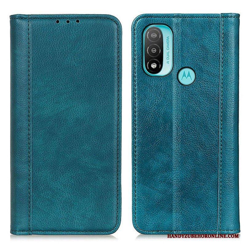 Folio-fodral Moto E40 / E30 / E20 Läderfodral Elegance Split Litchi Läder