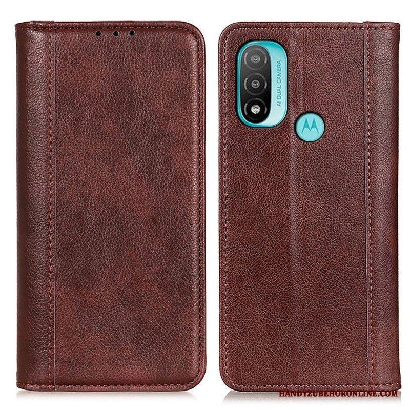 Folio-fodral Moto E40 / E30 / E20 Läderfodral Elegance Split Litchi Läder