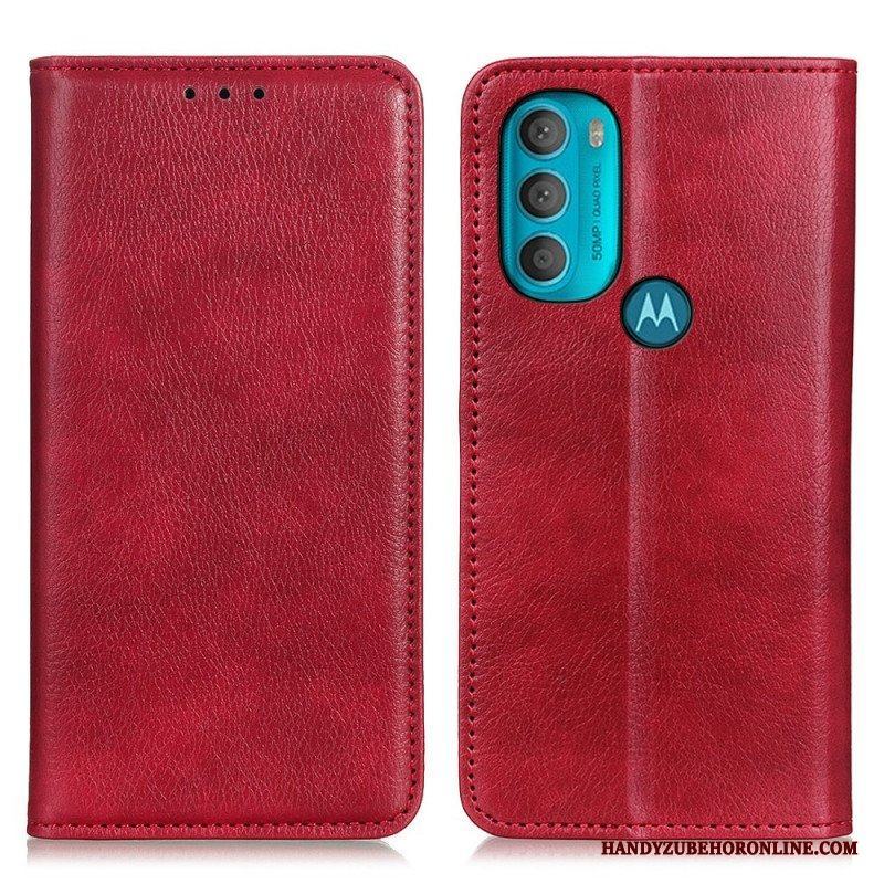 Folio-fodral Moto G71 5G Läderfodral Texturerat Delat Läder