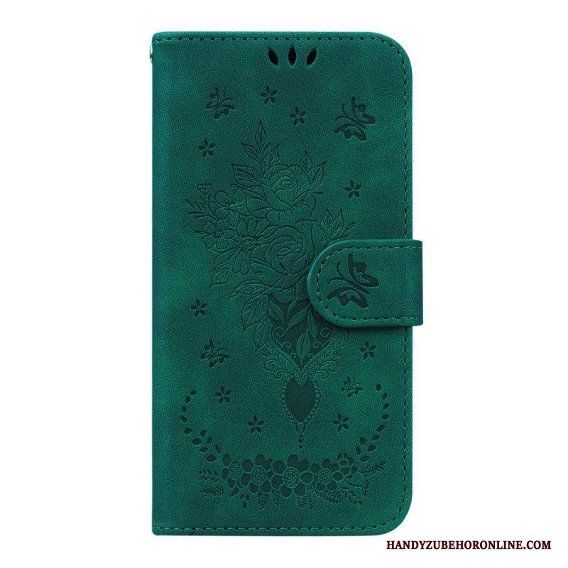Folio-fodral Samsung Galaxy A14 / A14 5G Med Kedjar Strappy Rosor Och Fjärilar