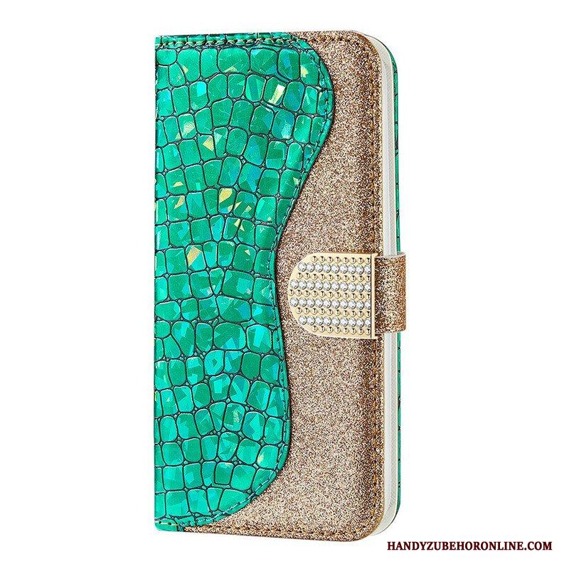 Folio-fodral Samsung Galaxy S21 FE Krokodil Diamanter