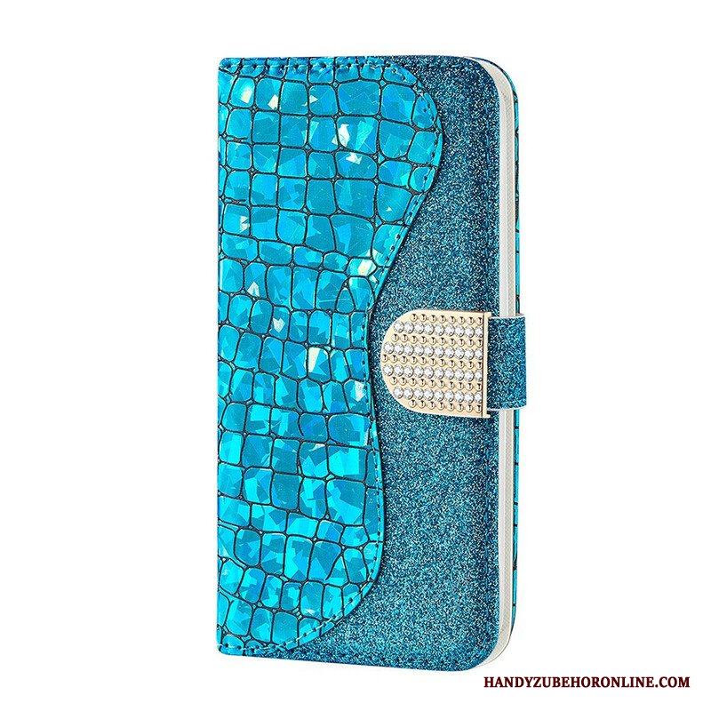 Folio-fodral Samsung Galaxy S21 FE Krokodil Diamanter