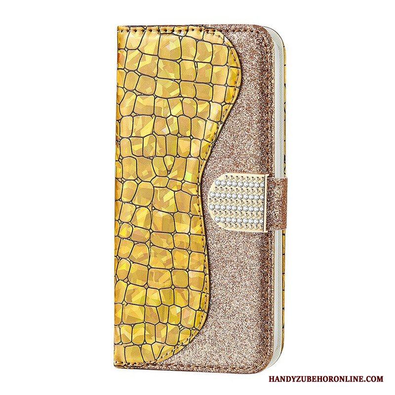 Folio-fodral Samsung Galaxy S21 FE Krokodil Diamanter