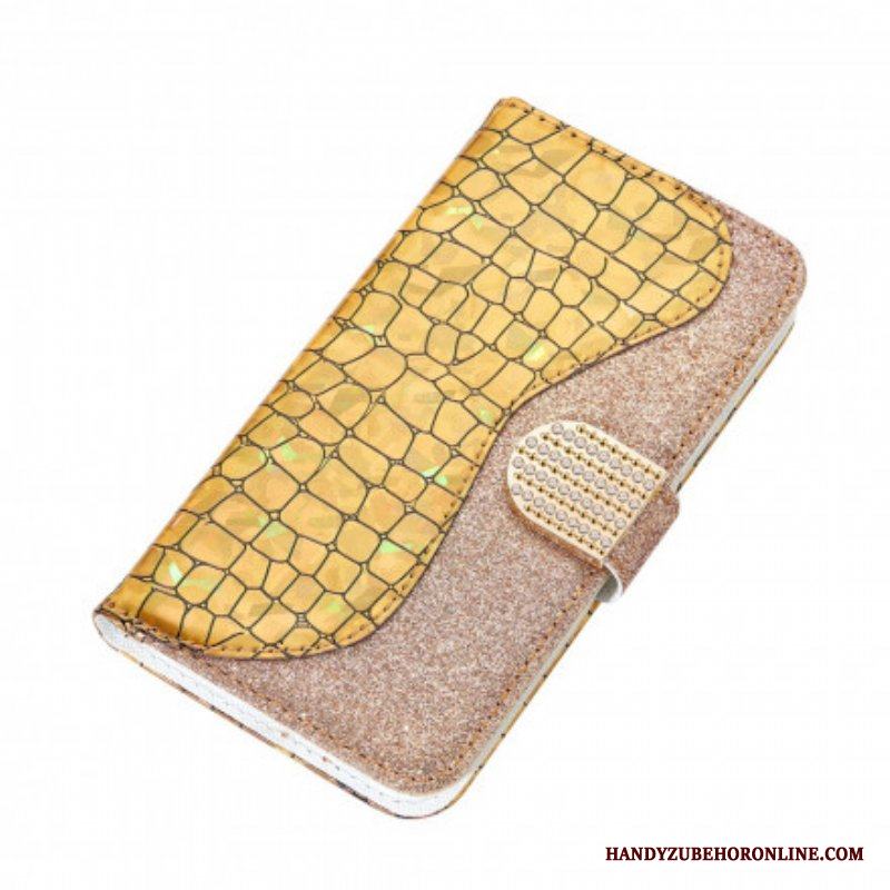 Folio-fodral Samsung Galaxy S21 Ultra 5G Krokodil Diamanter