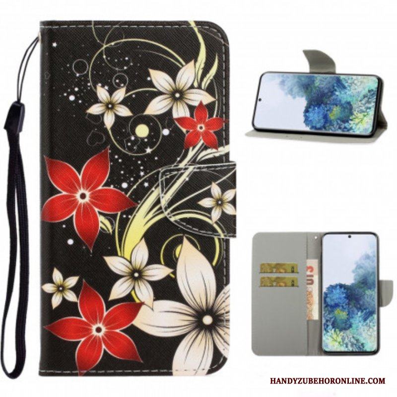 Folio-fodral Samsung Galaxy S21 Ultra 5G Med Kedjar Färgglada Strappy Blommor