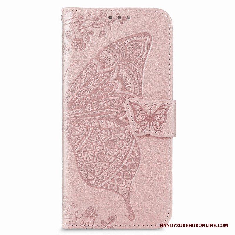 Folio-fodral Samsung Galaxy S22 Plus 5G Butterfly Design Med Lanyard