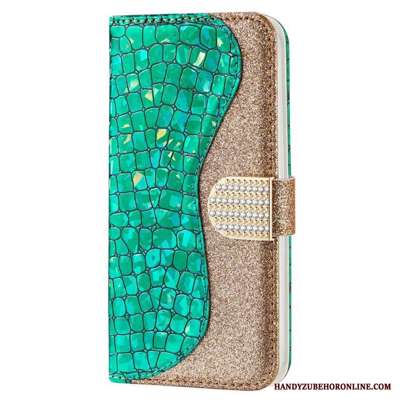 Folio-fodral Samsung Galaxy S22 Plus 5G Krokodil Diamanter