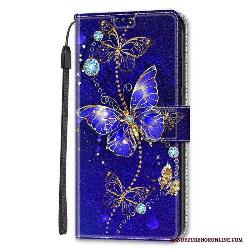 Folio-fodral Samsung Galaxy S22 Ultra 5G Med Kedjar Strap Butterflies Fan