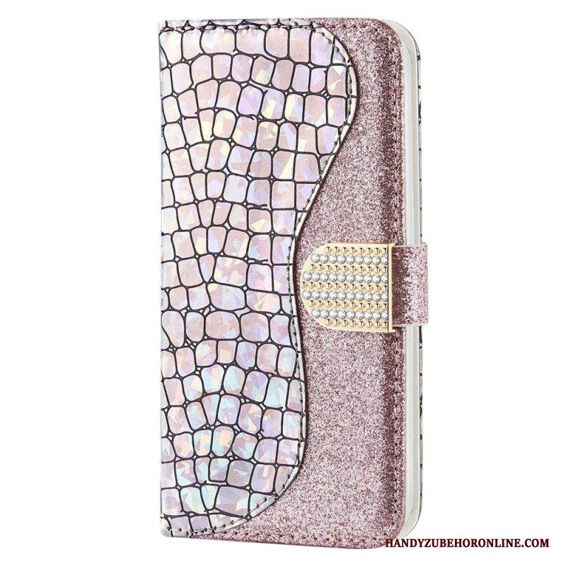 Folio-fodral Samsung Galaxy S23 5G Krokodil Diamanter