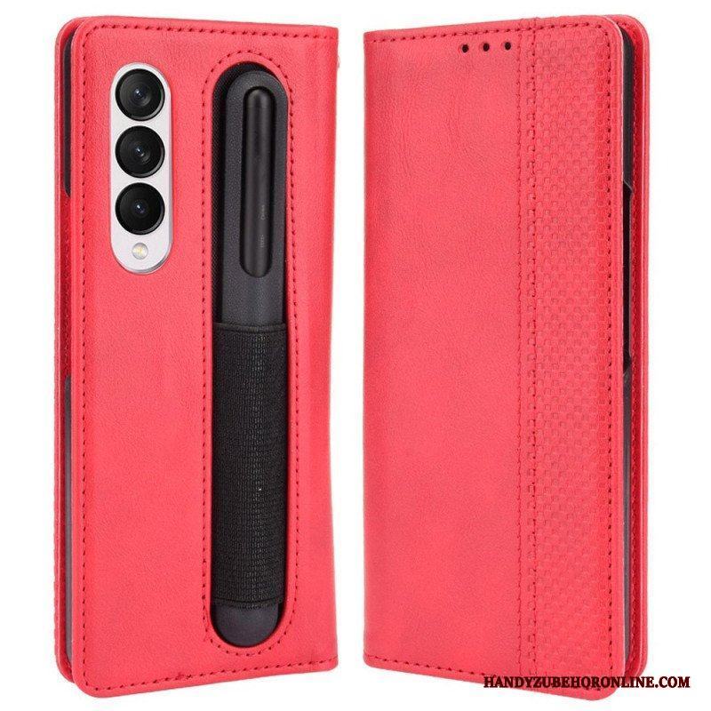 Folio-fodral Samsung Galaxy Z Fold 4 Läderfodral Retro Pennförvaring