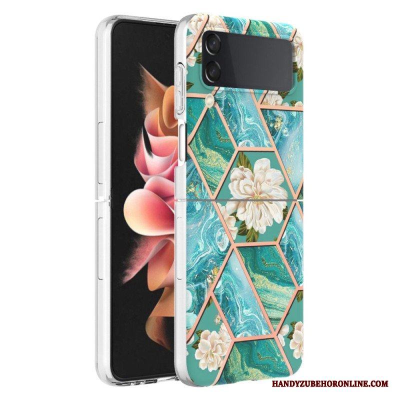 Folio-fodral Skal Samsung Galaxy Z Flip 4 Läderfodral Blommig Marmor
