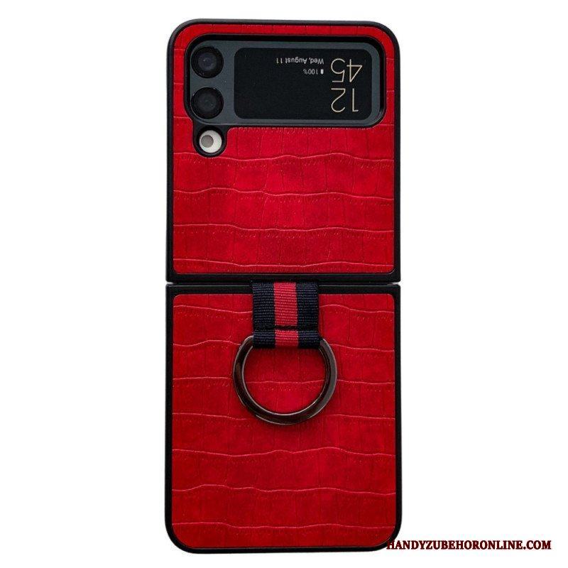 Folio-fodral Skal Samsung Galaxy Z Flip 4 Läderfodral Croco- Och Ringdesign