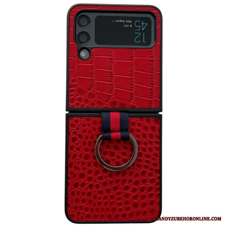 Folio-fodral Skal Samsung Galaxy Z Flip 4 Läderfodral Krokodil Och Ringstil
