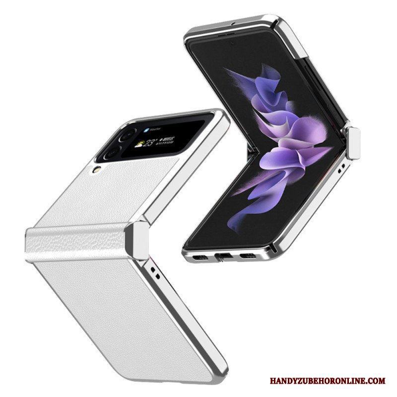 Folio-fodral Skal Samsung Galaxy Z Flip 4 Läderfodral Litchi Läder Metallkanter