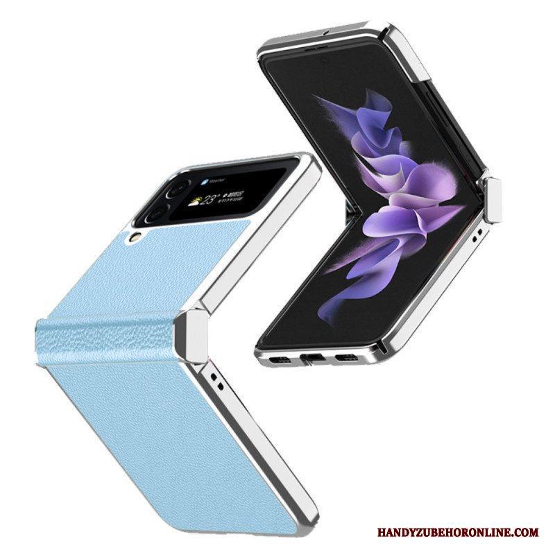 Folio-fodral Skal Samsung Galaxy Z Flip 4 Läderfodral Litchi Läder Metallkanter