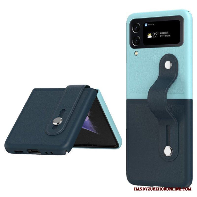 Folio-fodral Skal Samsung Galaxy Z Flip 4 Läderfodral Tvåfärgad Rem
