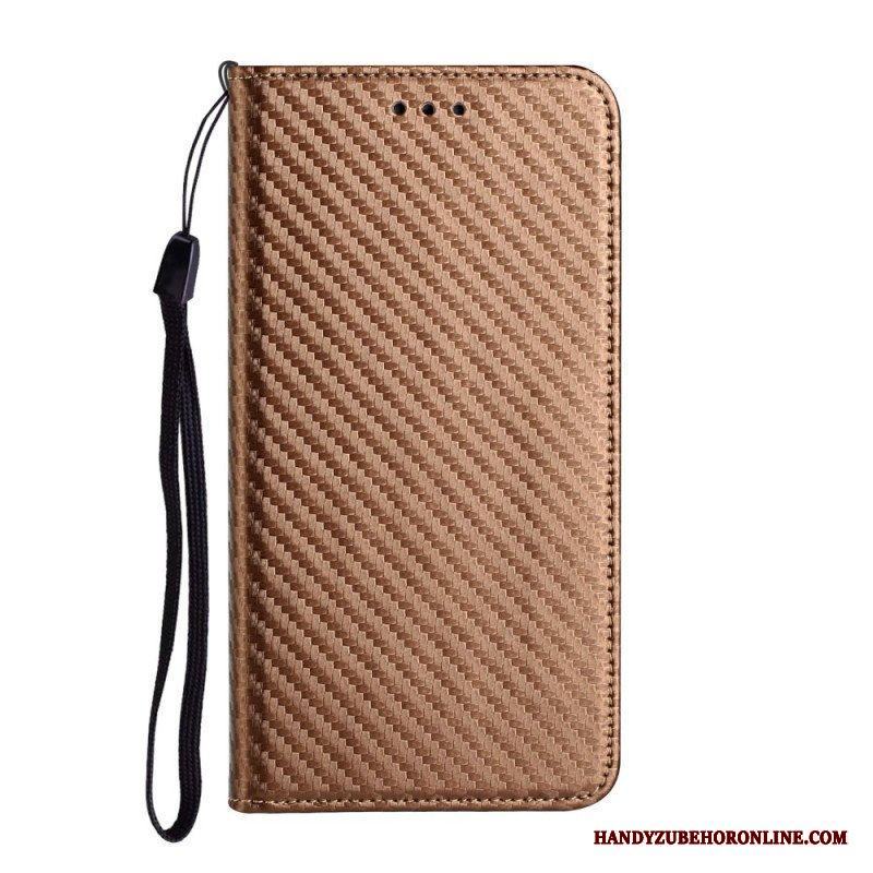 Folio-fodral iPhone 15 Plus Med Kedjar Läderfodral Kolfiberrem