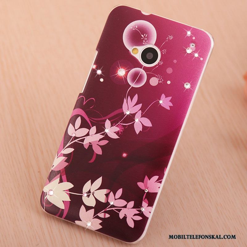 Htc One M7 Rosa Fodral Strass Elegant Målade Skydd Skal