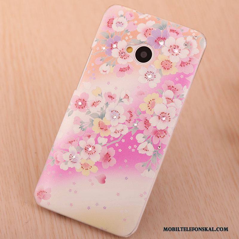 Htc One M7 Rosa Fodral Strass Elegant Målade Skydd Skal