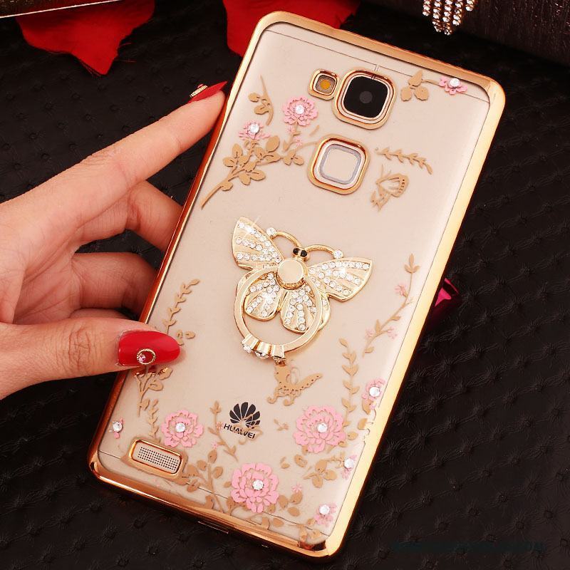 Huawei Ascend Mate 7 Ring Strass Silikon Skal Telefon Transparent Guld Fodral