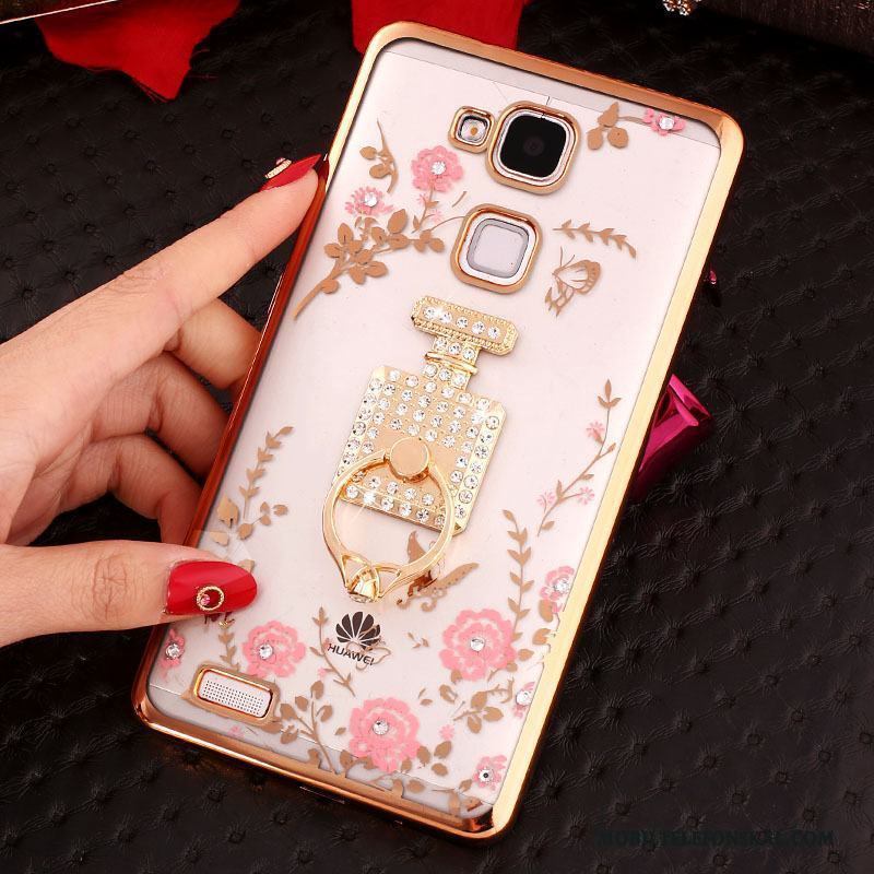 Huawei Ascend Mate 7 Ring Strass Silikon Skal Telefon Transparent Guld Fodral