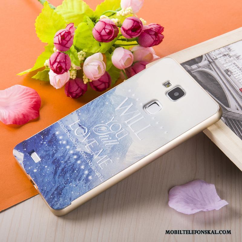 Huawei Ascend Mate 7 Skal Mobil Telefon Lättnad Rosa Målade Guld Frame Metall