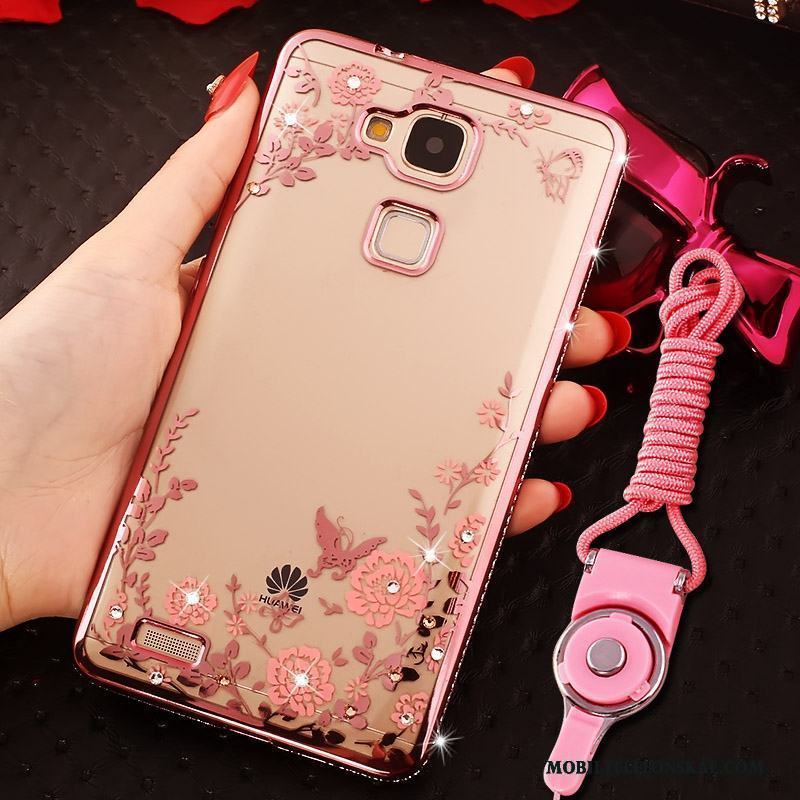 Huawei Ascend Mate 7 Strass Rosa Fodral Hängsmycken Silikon Skal Telefon All Inclusive