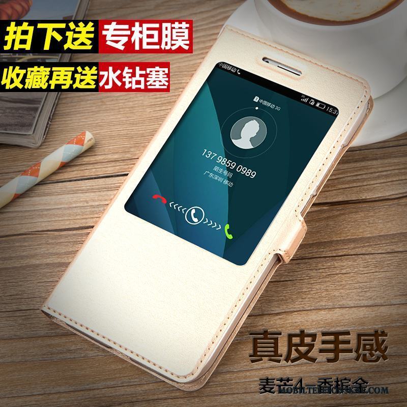 Huawei G7 Plus Läderfodral Mobil Telefon Guld Täcka Mesh Skydd Skal Telefon