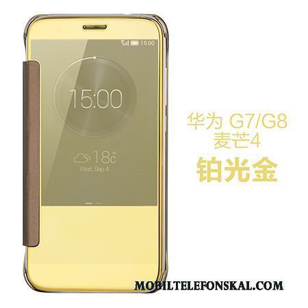 Huawei G7 Plus Läderfodral Skal Spegel Purpur Telefon Skydd Kinesisk Drake
