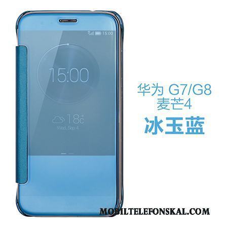 Huawei G7 Plus Läderfodral Skal Spegel Purpur Telefon Skydd Kinesisk Drake