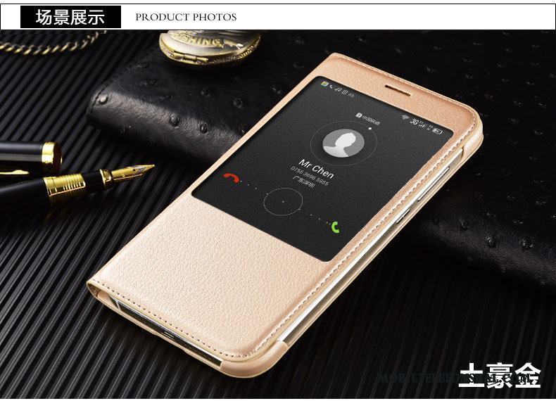 Huawei G7 Plus Skydd Mobil Telefon Fodral Läderfodral Skal Telefon Guld