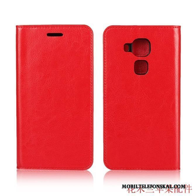Huawei G9 Plus Clamshell Fallskydd Läderfodral Skal Telefon Äkta Läder Röd