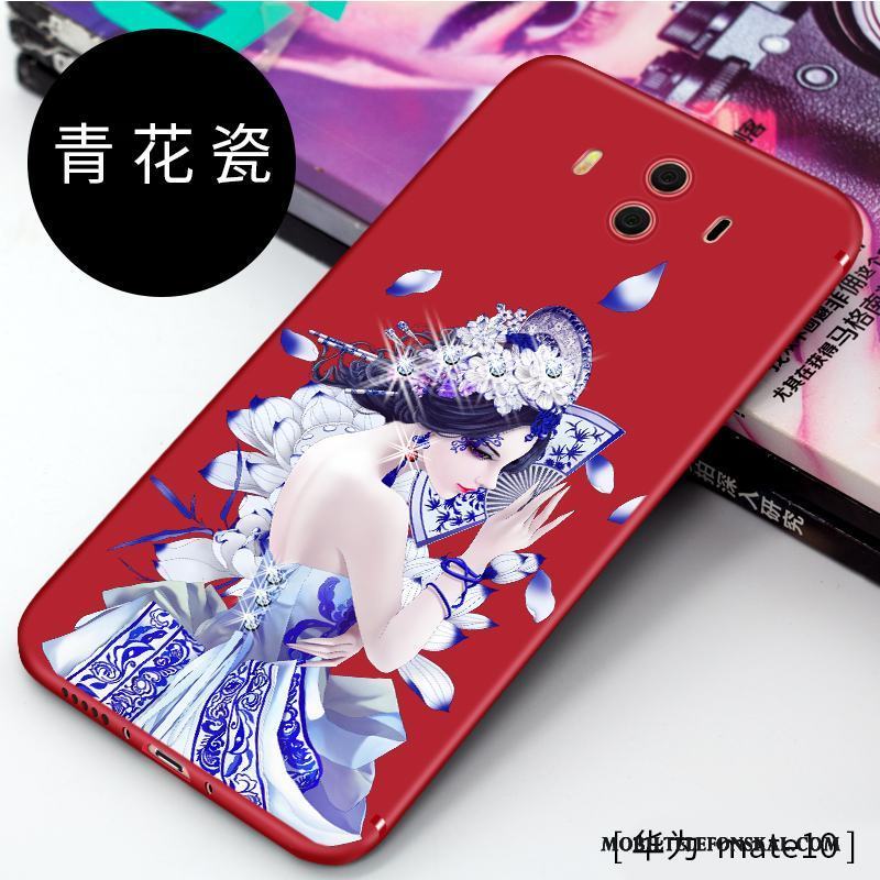 Huawei Mate 10 All Inclusive Röd Skal Telefon Kreativa Strass Silikon Fallskydd