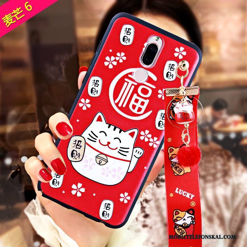Huawei Mate 10 Lite Fallskydd Skal Telefon Rikedom Katt Röd Lättnad Mjuk
