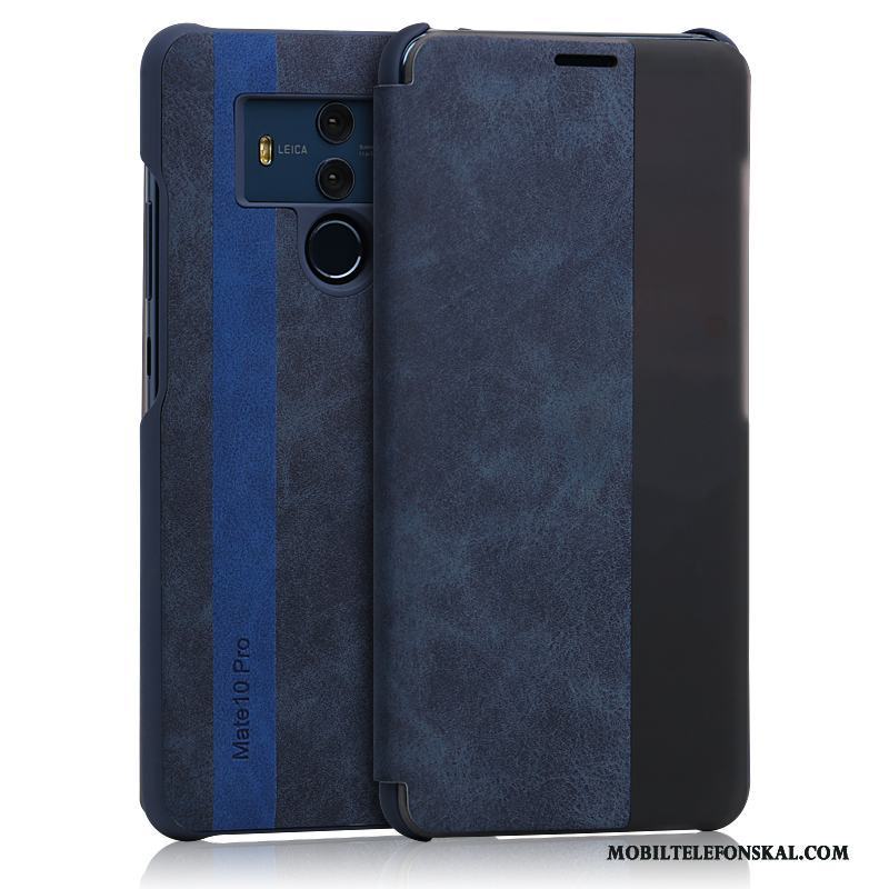 Huawei Mate 10 Pro Fallskydd Täcka Blå Business Läderfodral Skal Telefon