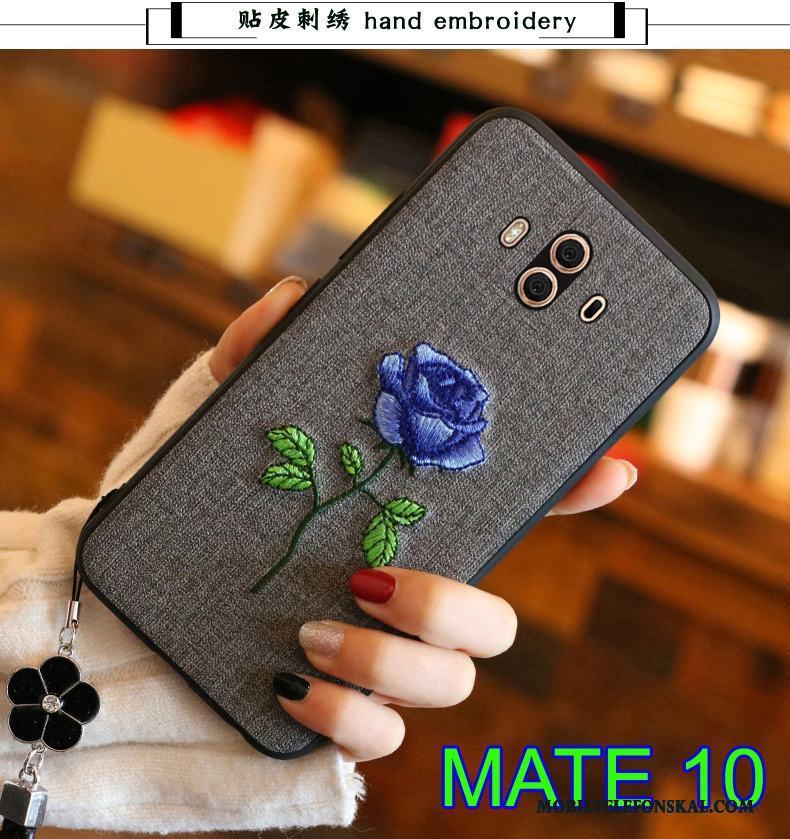 Huawei Mate 10 Skydd Blå All Inclusive Bakre Omslag Läder Broderi Skal