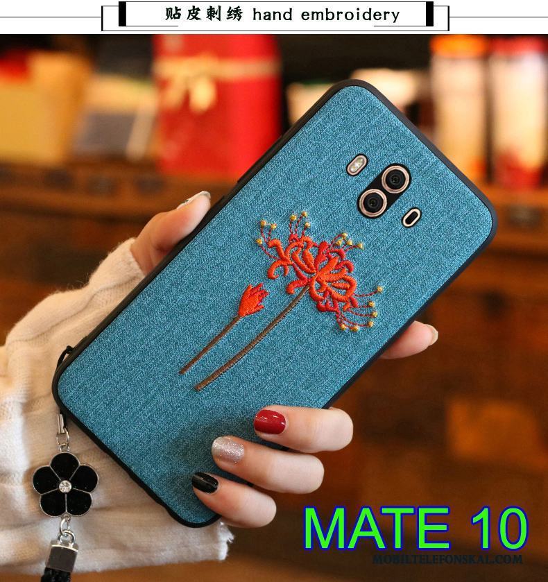 Huawei Mate 10 Skydd Blå All Inclusive Bakre Omslag Läder Broderi Skal