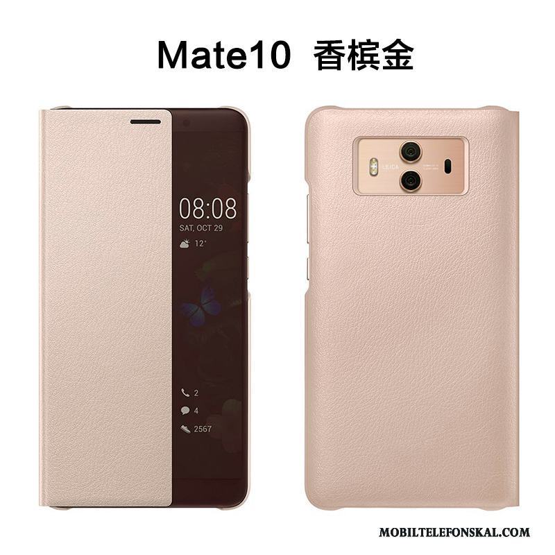 Huawei Mate 10 Skydd Fodral Fallskydd Clamshell Skal Telefon Rosa Guld Läderfodral