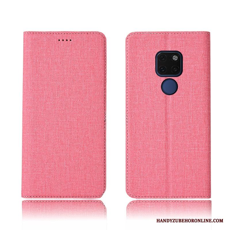 Huawei Mate 20 Bomull Och Linne Skal Telefon Skydd Silikon Läderfodral Ny Rosa