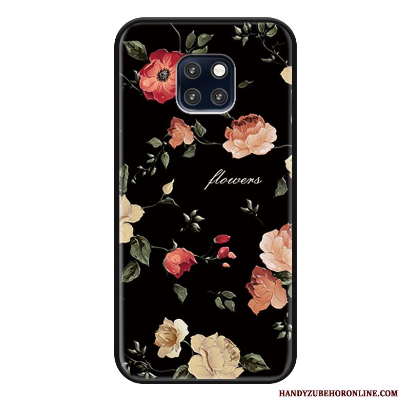 Huawei Mate 20 Rs Skal Grå Skydd Fodral Silikon Blommor Lättnad Svart
