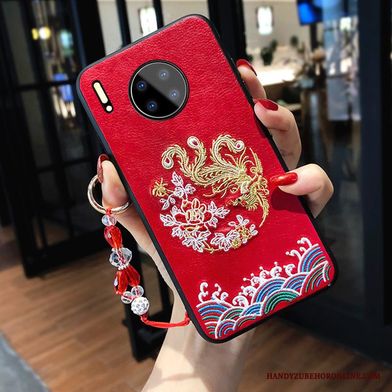 Huawei Mate 30 Broderi Silikon Net Red Kinesisk Stil Röd Skal Telefon Par